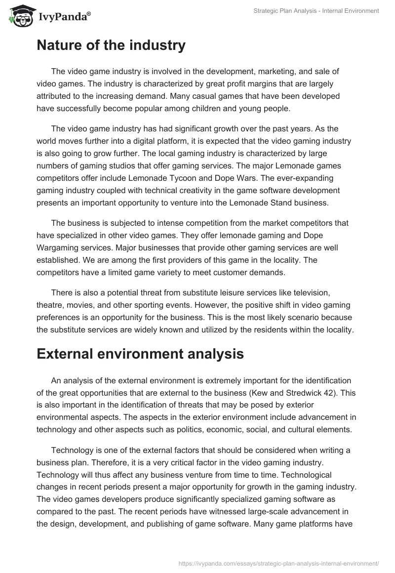 Strategic Plan Analysis - Internal Environment. Page 2