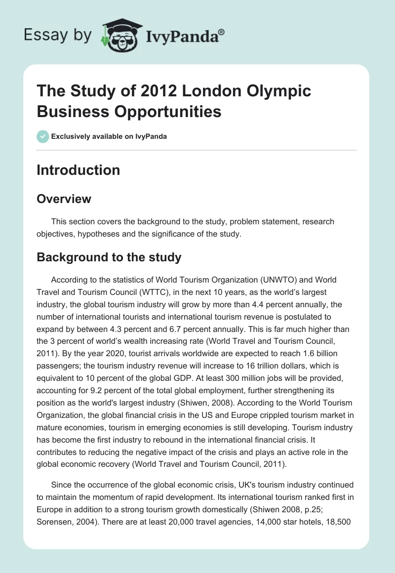 The Study of 2012 London Olympic Business Opportunities. Page 1