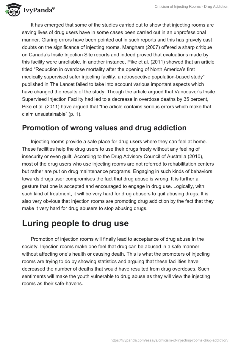 Criticism of Injecting Rooms - Drug Addiction. Page 2