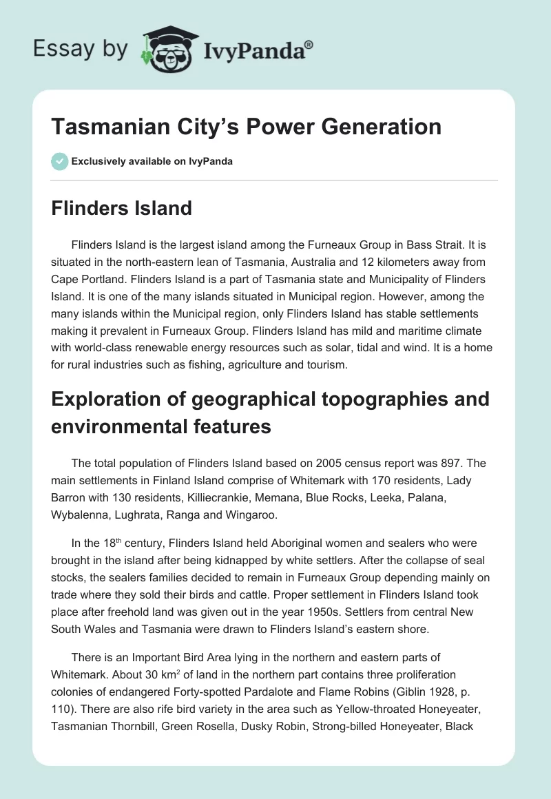 Tasmanian City’s Power Generation. Page 1