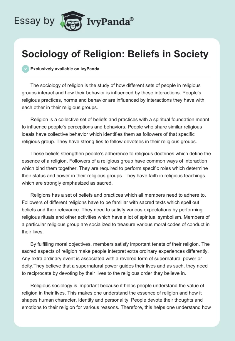 Sociology of Religion: Beliefs in Society. Page 1
