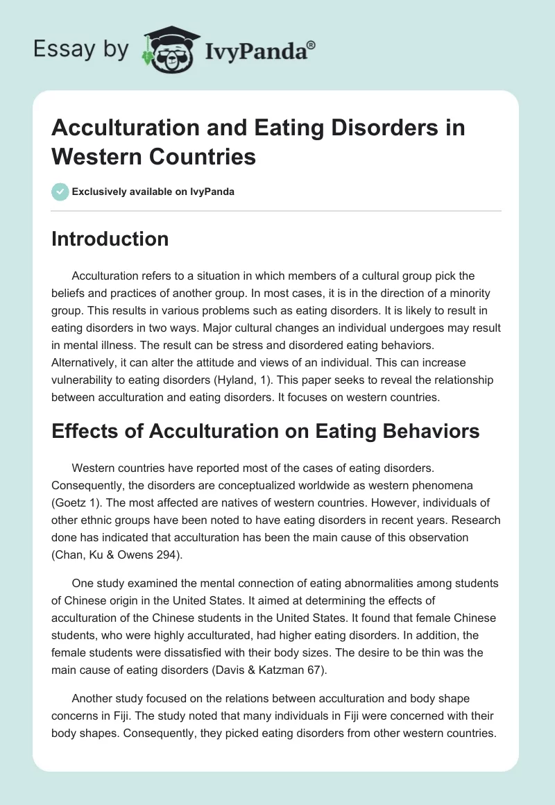 Acculturation and Eating Disorders in Western Countries. Page 1