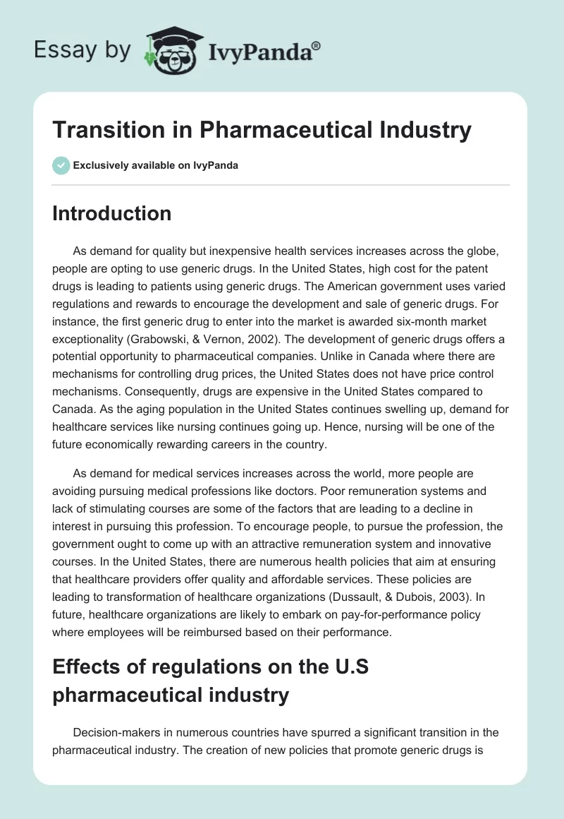 Transition in Pharmaceutical Industry. Page 1