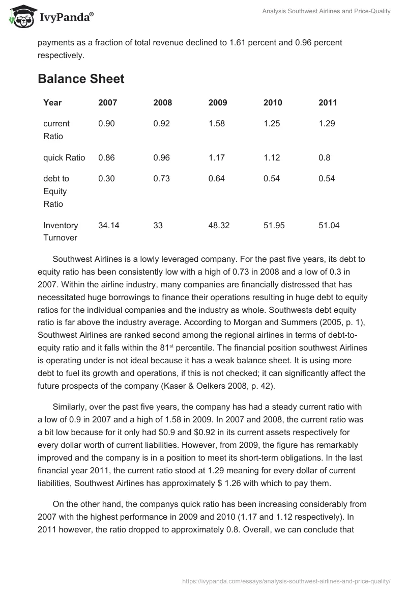 Analysis Southwest Airlines and Price-Quality. Page 3