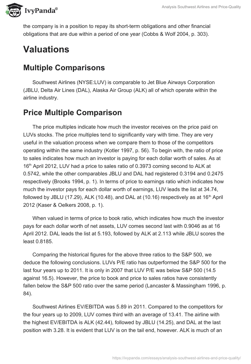 Analysis Southwest Airlines and Price-Quality. Page 4