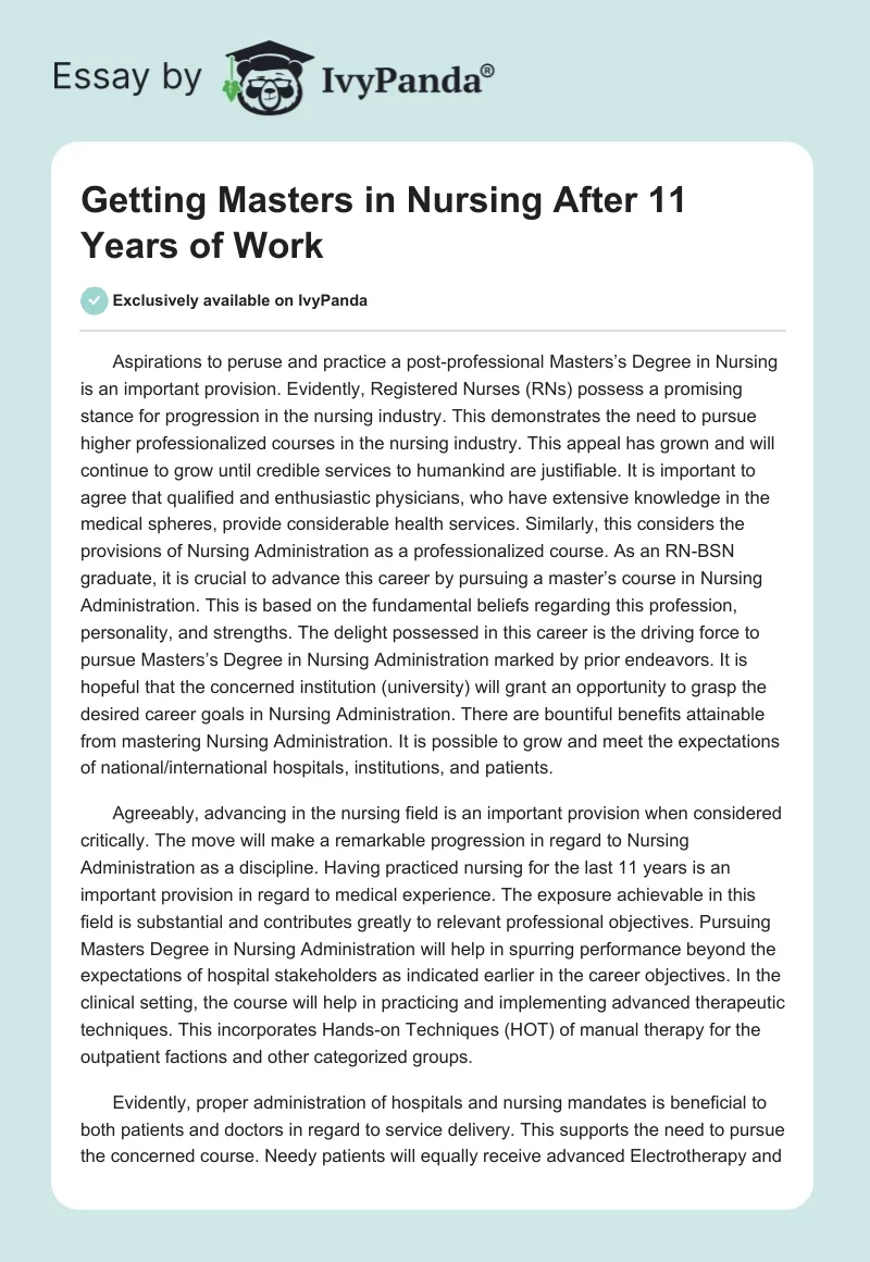 Getting Masters in Nursing After 11 Years of Work. Page 1