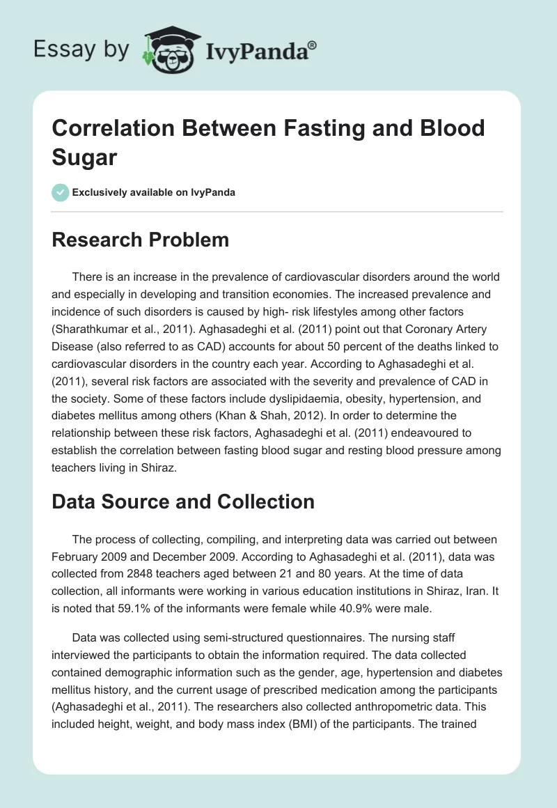 Correlation Between Fasting and Blood Sugar. Page 1