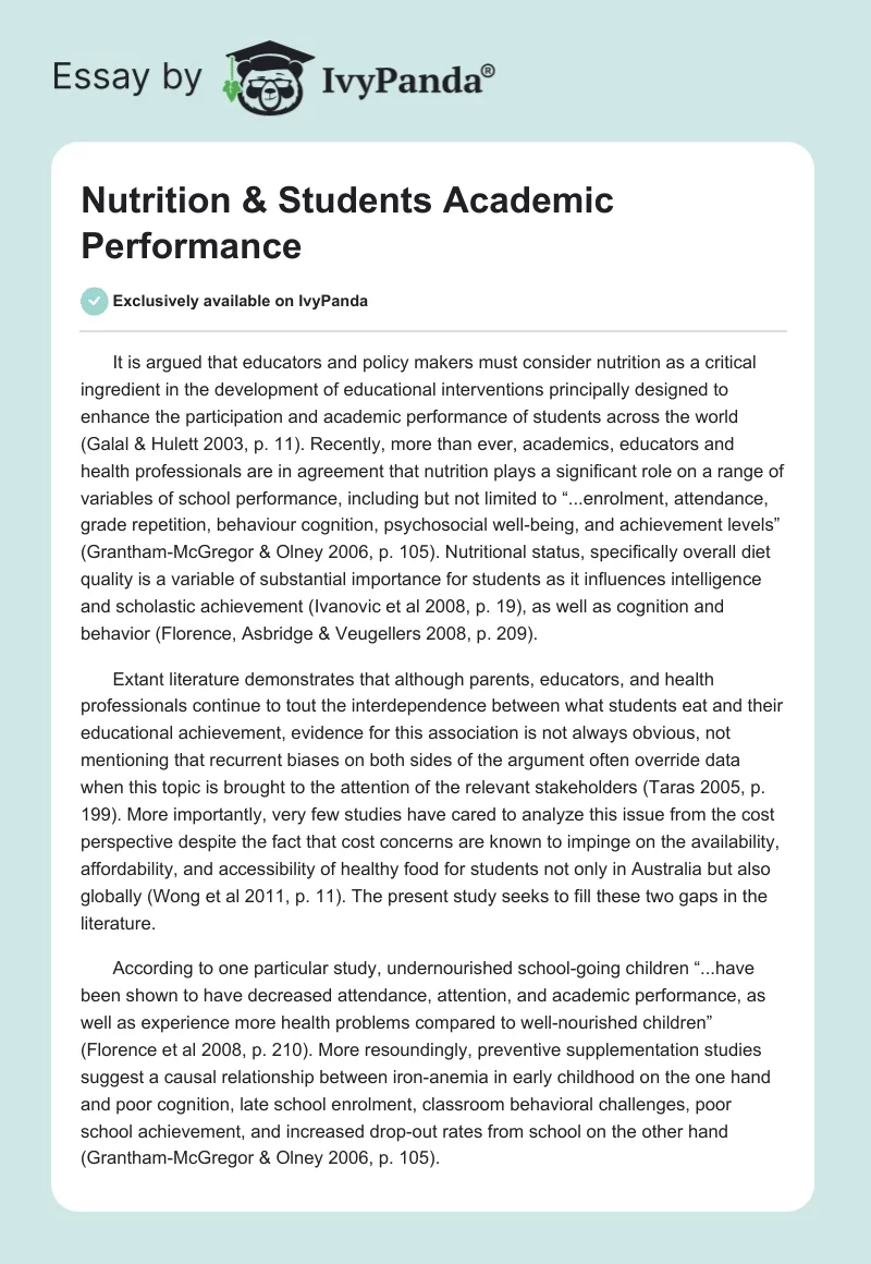 Nutrition & Students Academic Performance. Page 1