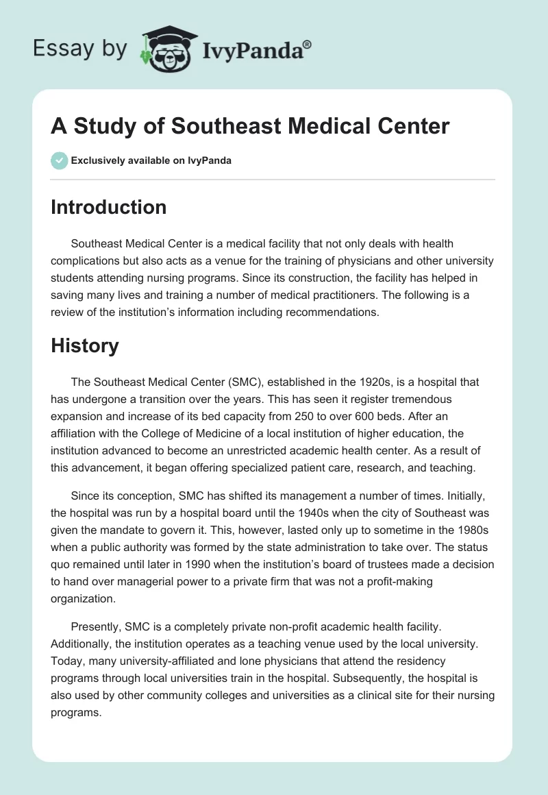 A Study of Southeast Medical Center. Page 1