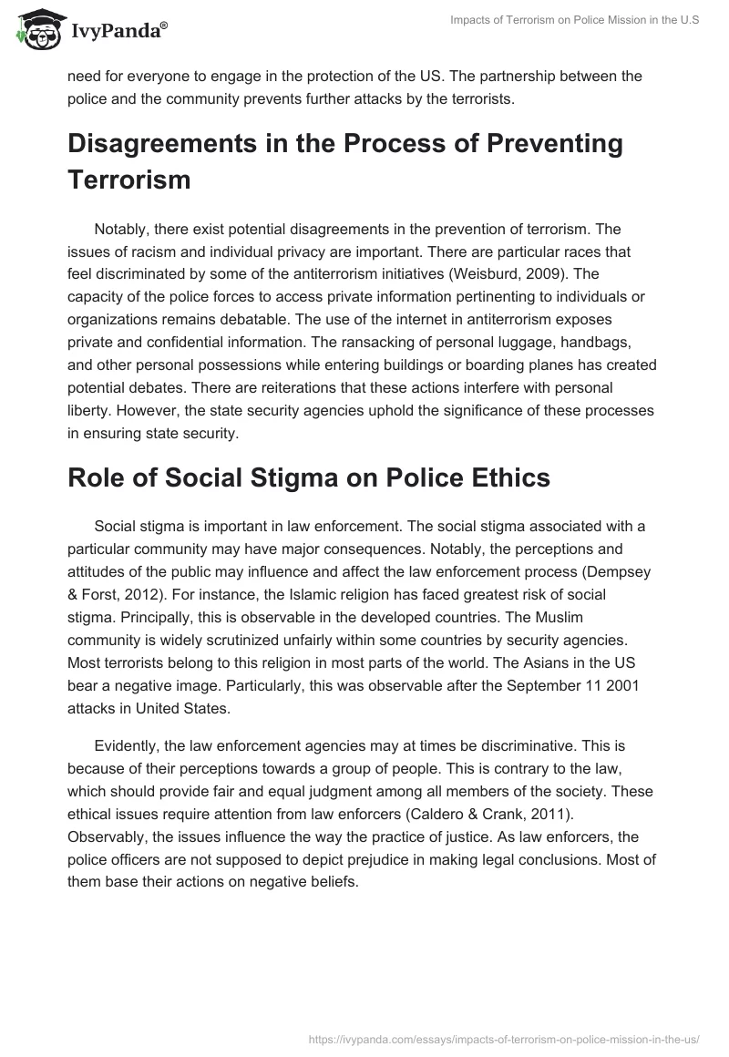 Impacts of Terrorism on Police Mission in the U.S.. Page 2