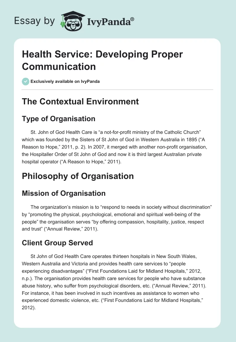 Health Service: Developing Proper Communication. Page 1