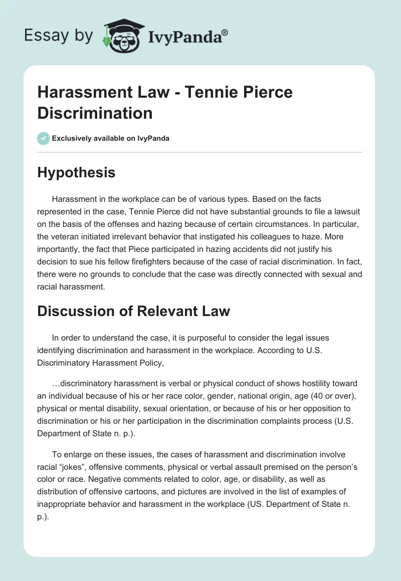 Harassment Law - Tennie Pierce Discrimination. Page 1