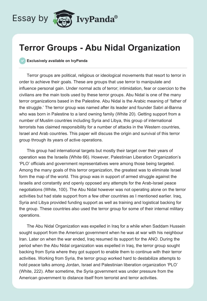 Terror Groups - Abu Nidal Organization. Page 1
