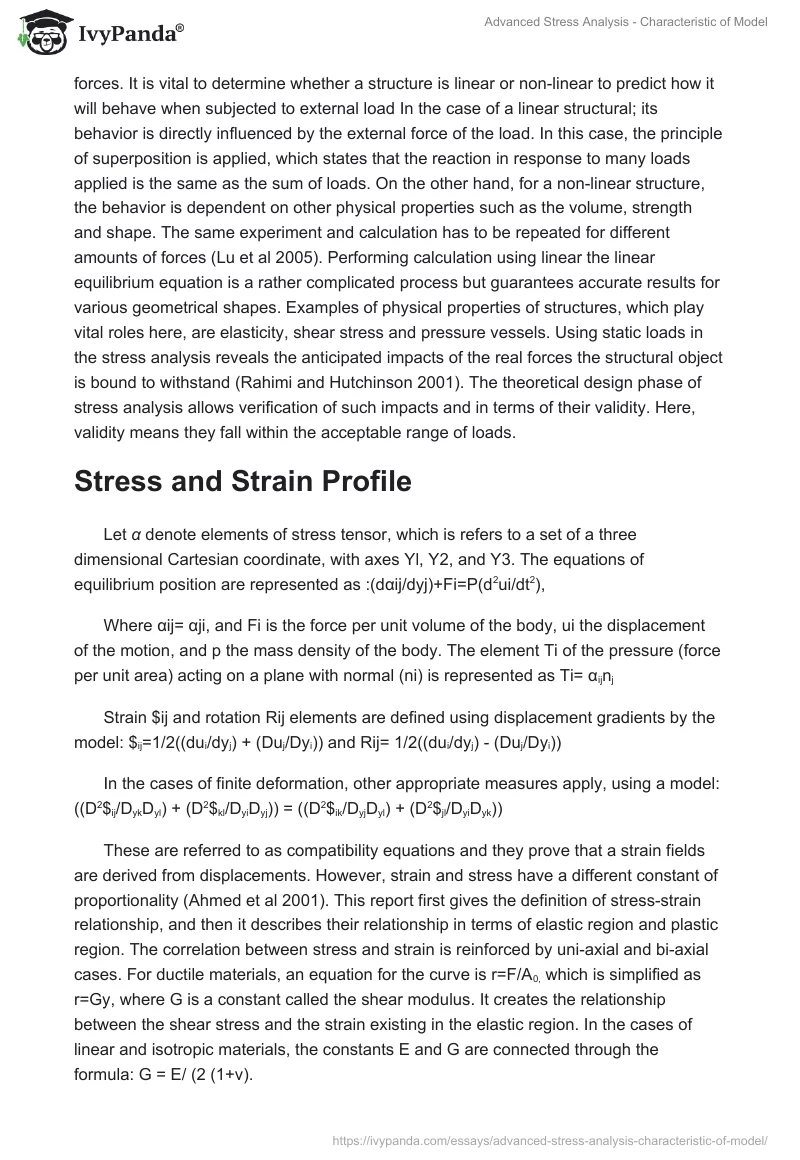Advanced Stress Analysis - Characteristic of Model. Page 5