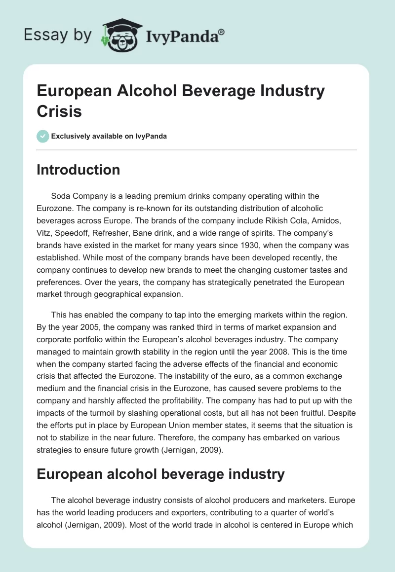 European Alcohol Beverage Industry Crisis. Page 1