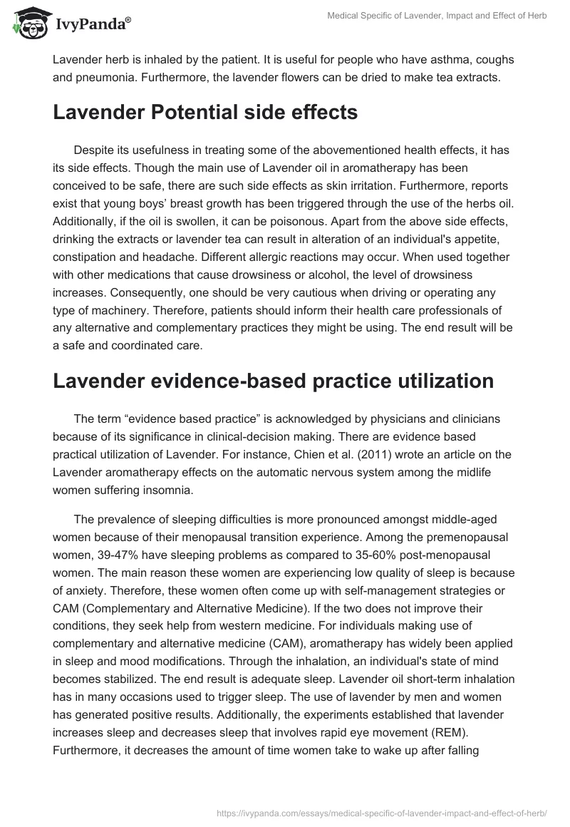 Medical Specific of Lavender, Impact and Effect of Herb. Page 2