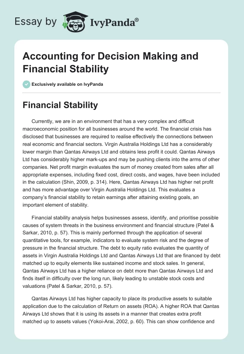 Accounting for Decision Making and Financial Stability. Page 1