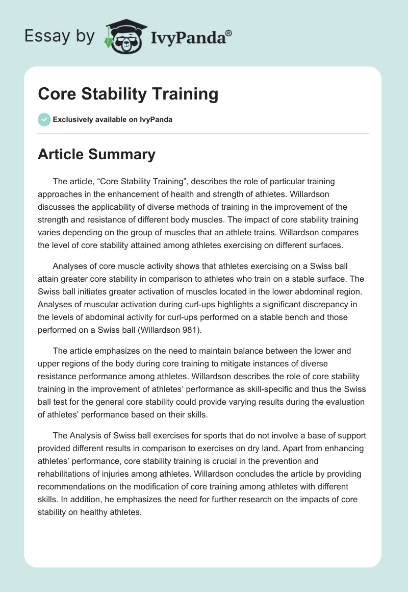 Core Stability Training. Page 1
