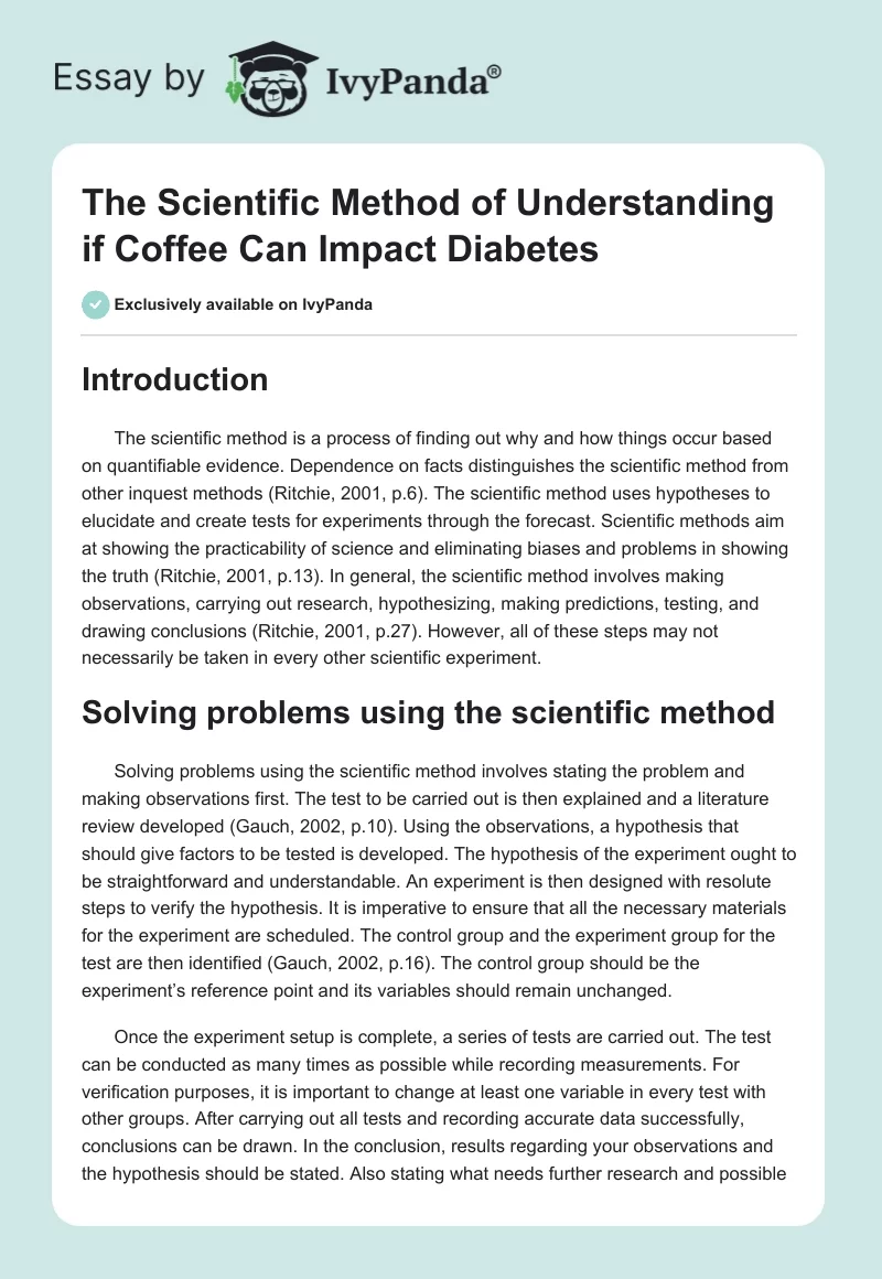The Scientific Method of Understanding if Coffee Can Impact Diabetes. Page 1