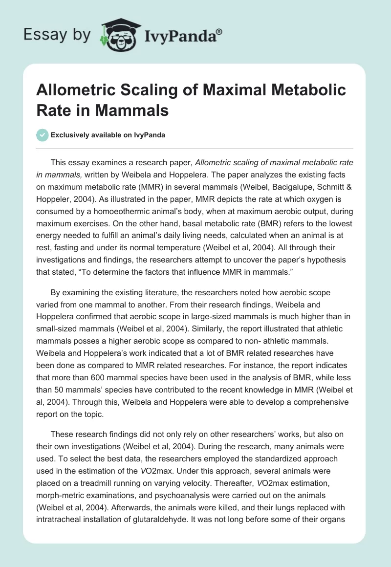 Allometric Scaling of Maximal Metabolic Rate in Mammals. Page 1