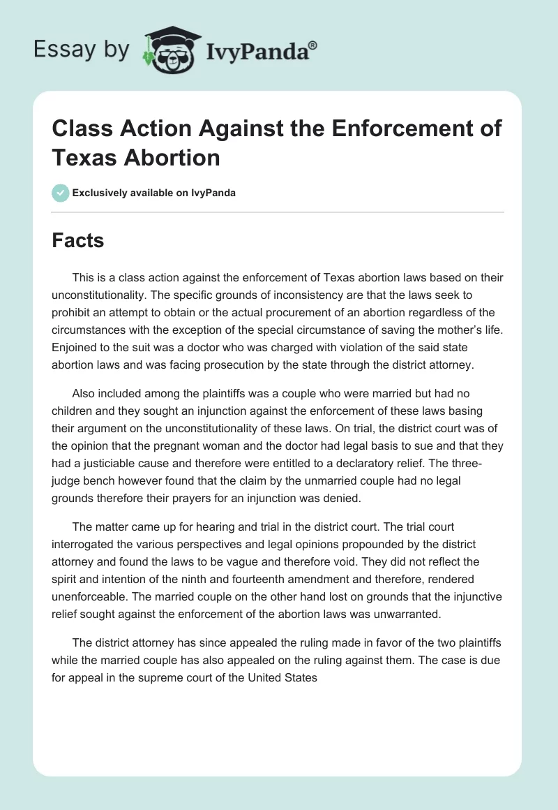 Class Action Against the Enforcement of Texas Abortion. Page 1