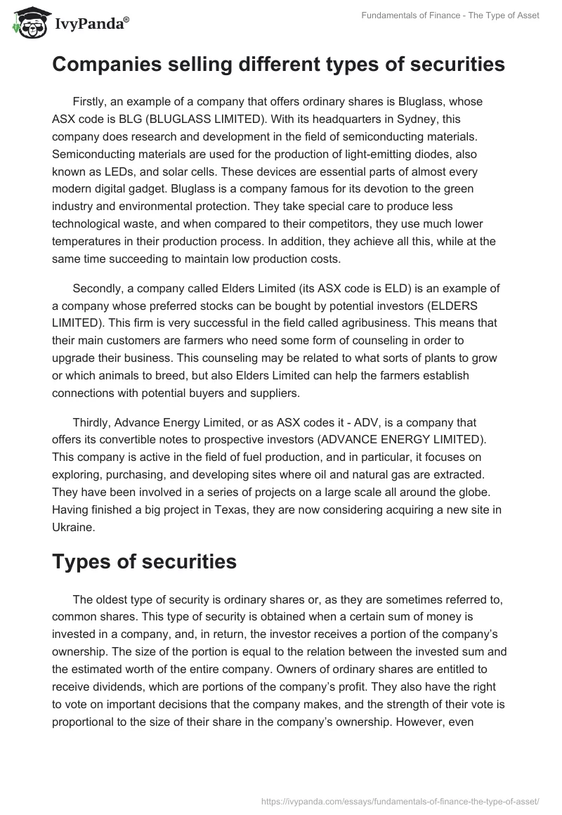 Fundamentals of Finance - The Type of Asset. Page 2