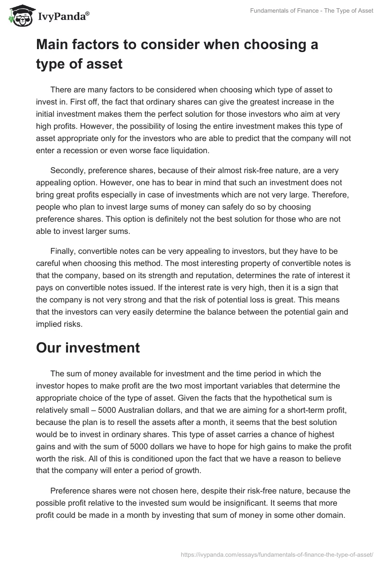 Fundamentals of Finance - The Type of Asset. Page 5