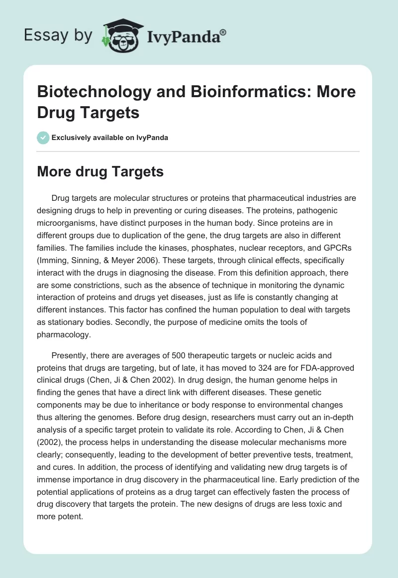 Biotechnology and Bioinformatics: More Drug Targets. Page 1