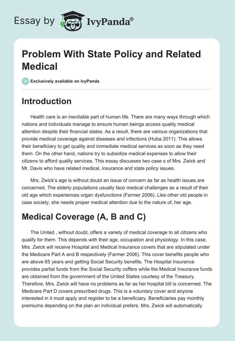 Problem With State Policy and Related Medical. Page 1