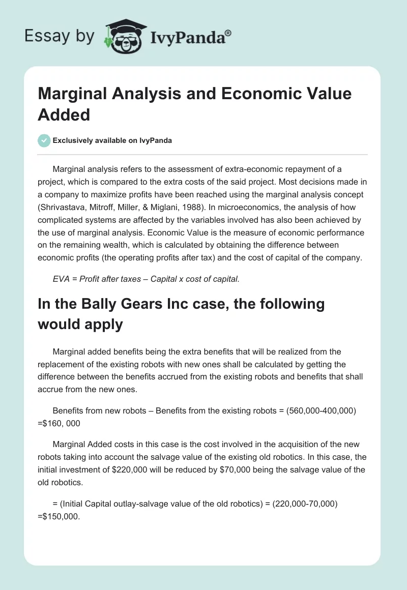 Marginal Analysis and Economic Value Added. Page 1