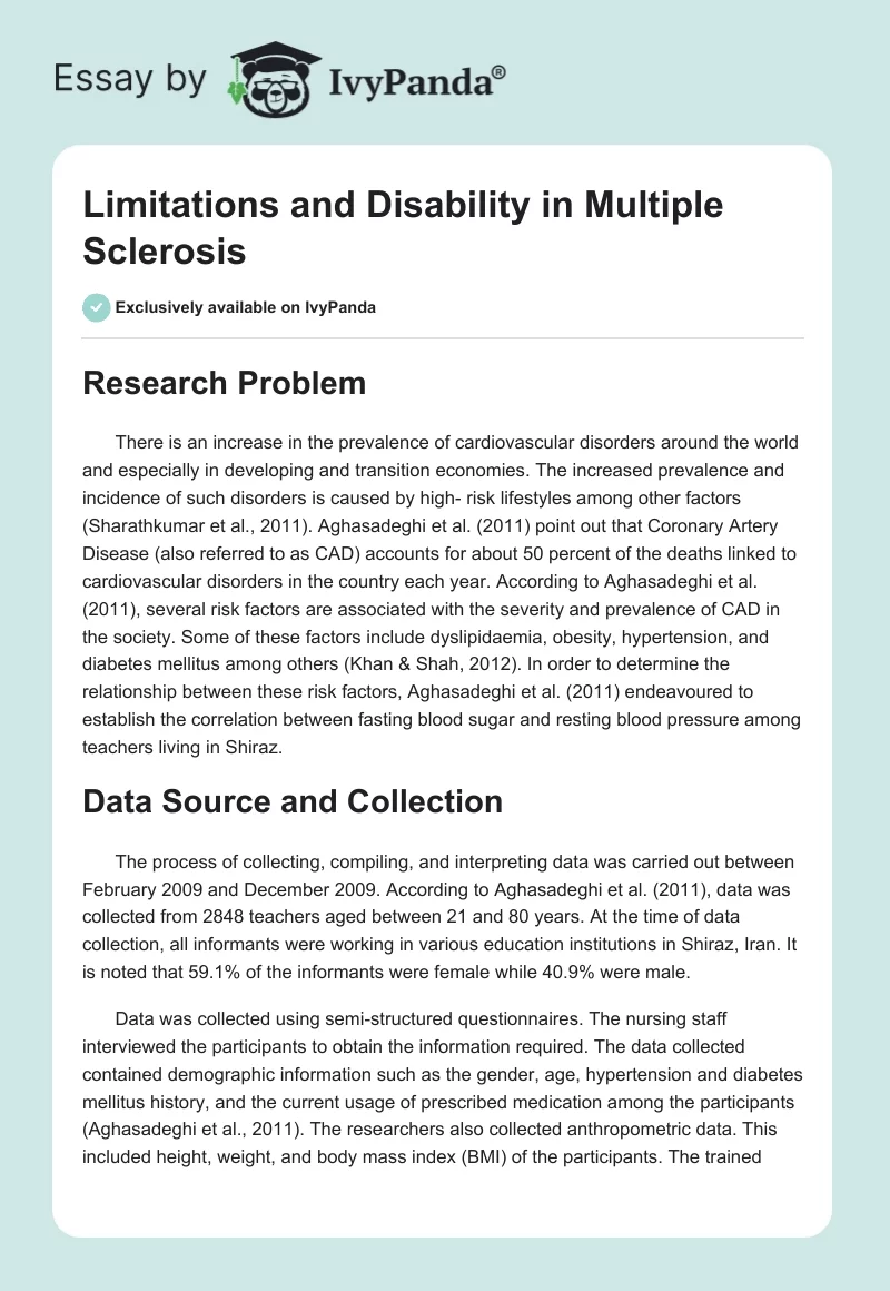 Limitations and Disability in Multiple Sclerosis. Page 1