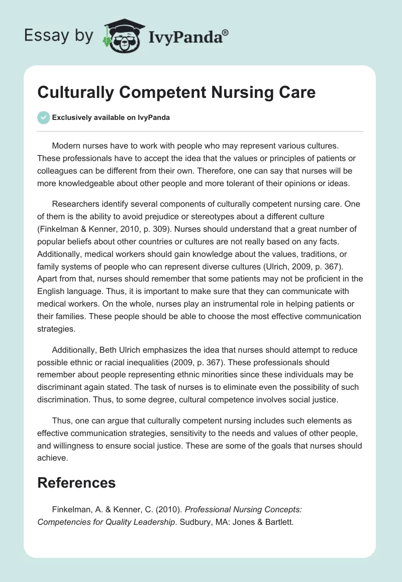 Culturally Competent Nursing Care. Page 1