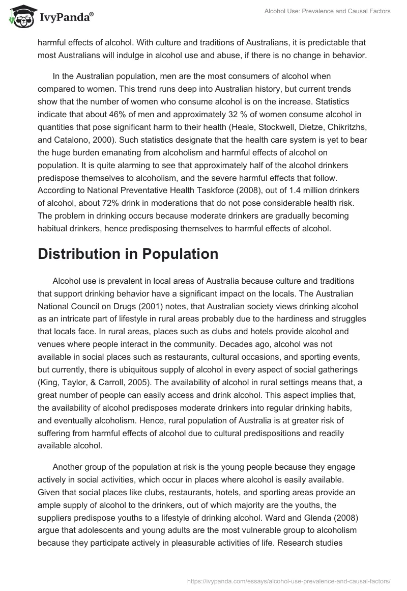 Alcohol Use: Prevalence and Causal Factors. Page 2
