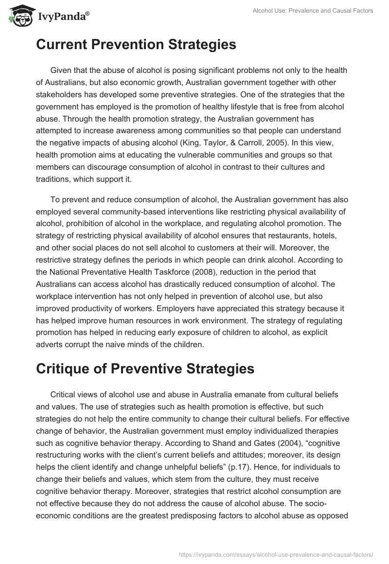 Alcohol Use: Prevalence and Causal Factors. Page 4