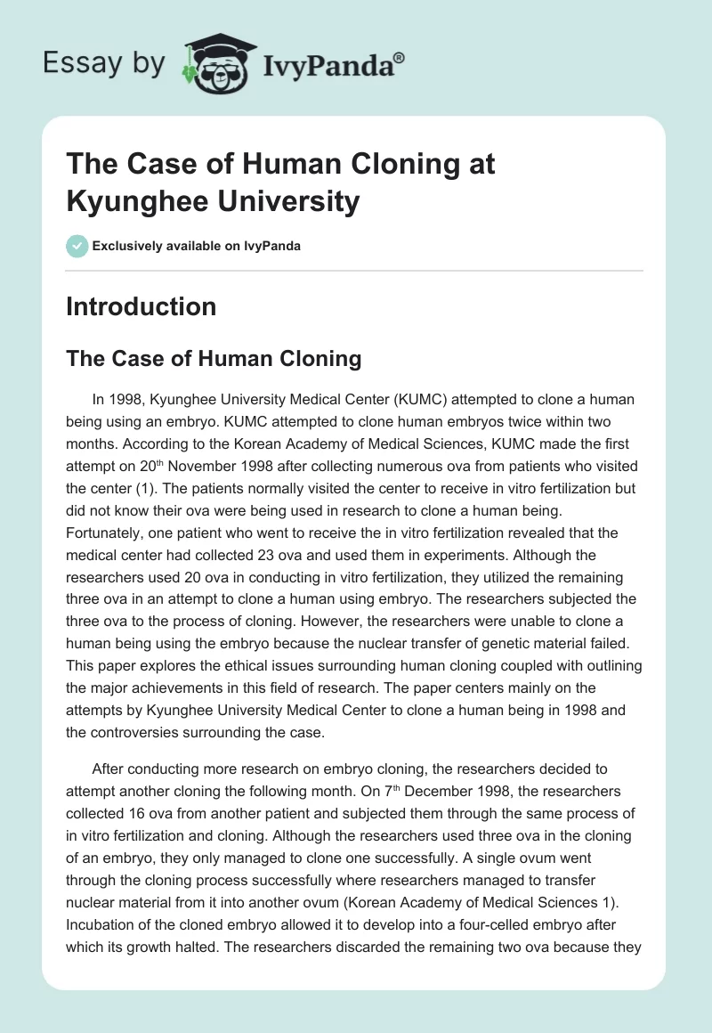 The Case of Human Cloning at Kyunghee University. Page 1