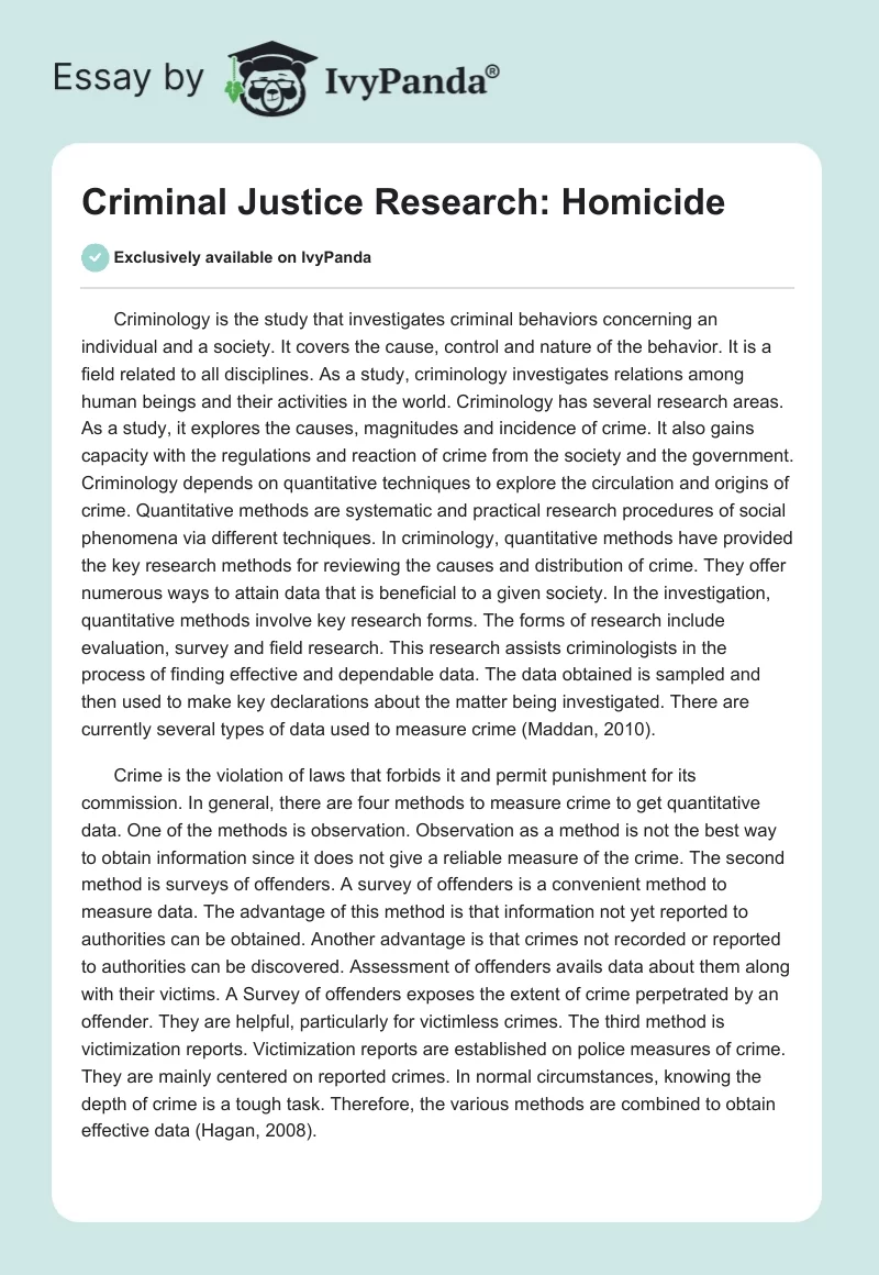 Criminal Justice Research: Homicide. Page 1