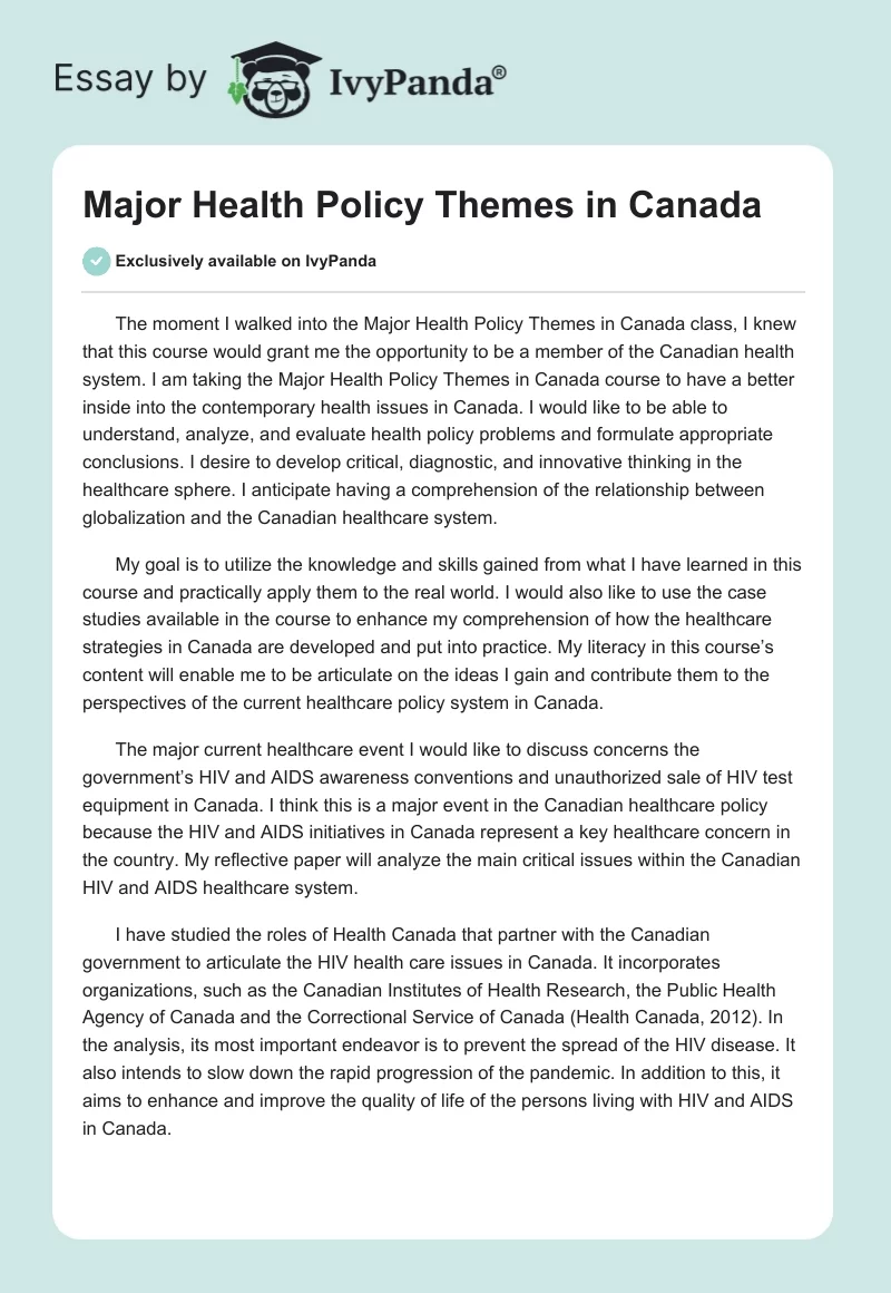Major Health Policy Themes in Canada. Page 1