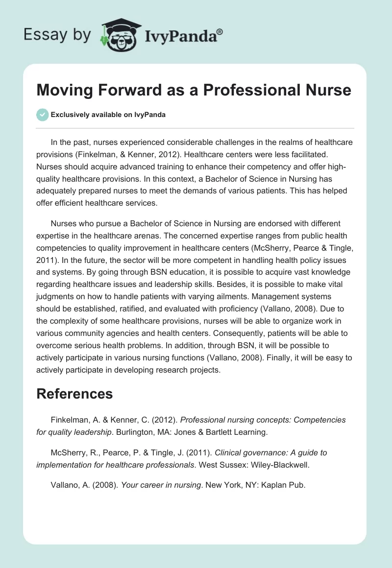 Moving Forward as a Professional Nurse. Page 1
