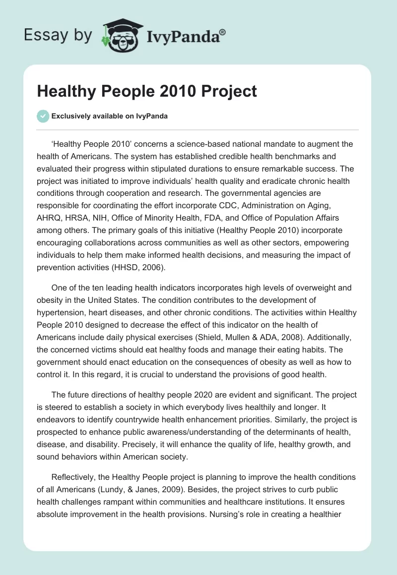 Healthy People 2010 Project. Page 1