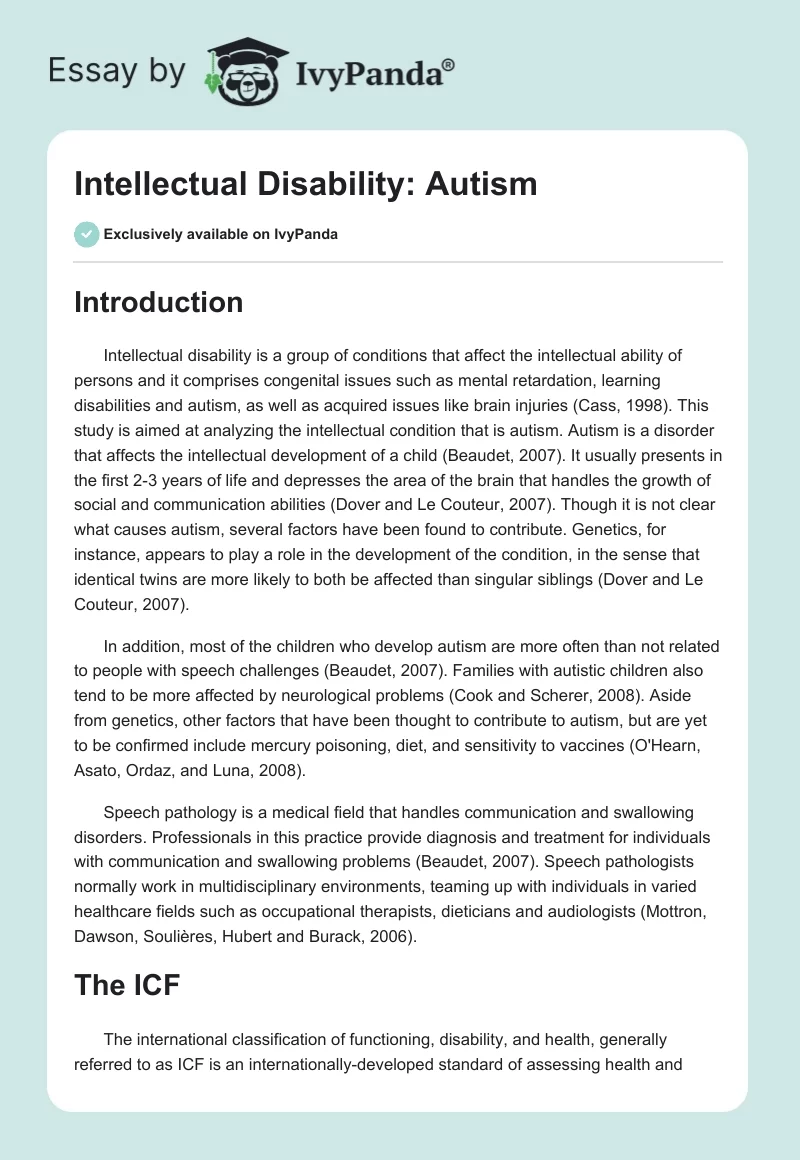 Intellectual Disability: Autism. Page 1