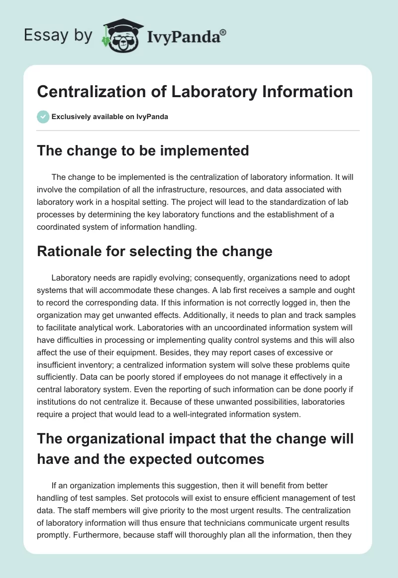 Centralization of Laboratory Information. Page 1
