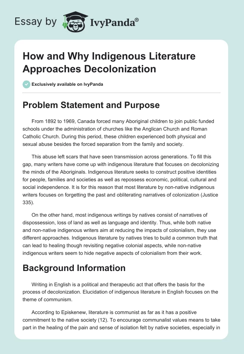 How and Why Indigenous Literature Approaches Decolonization. Page 1