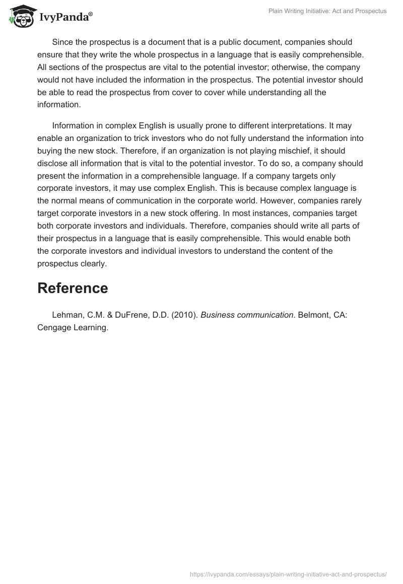 Plain Writing Initiative: Act and Prospectus. Page 2