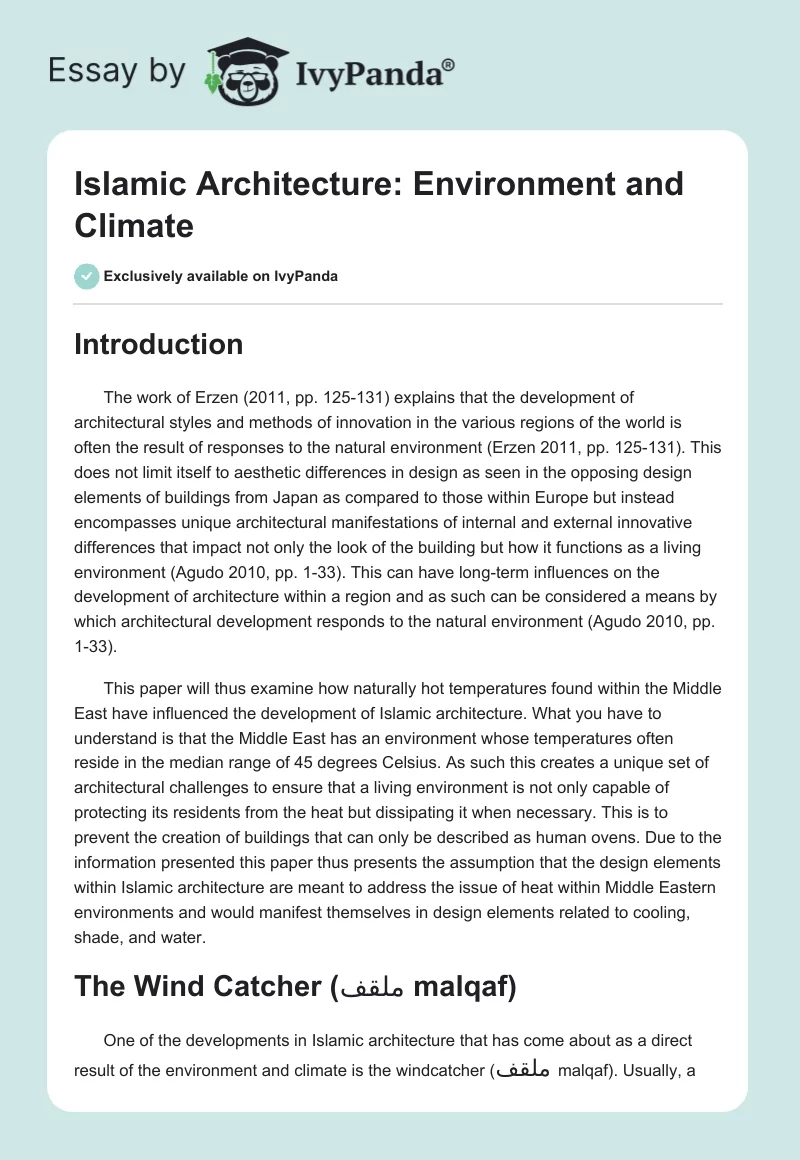 Islamic Architecture: Environment and Climate. Page 1
