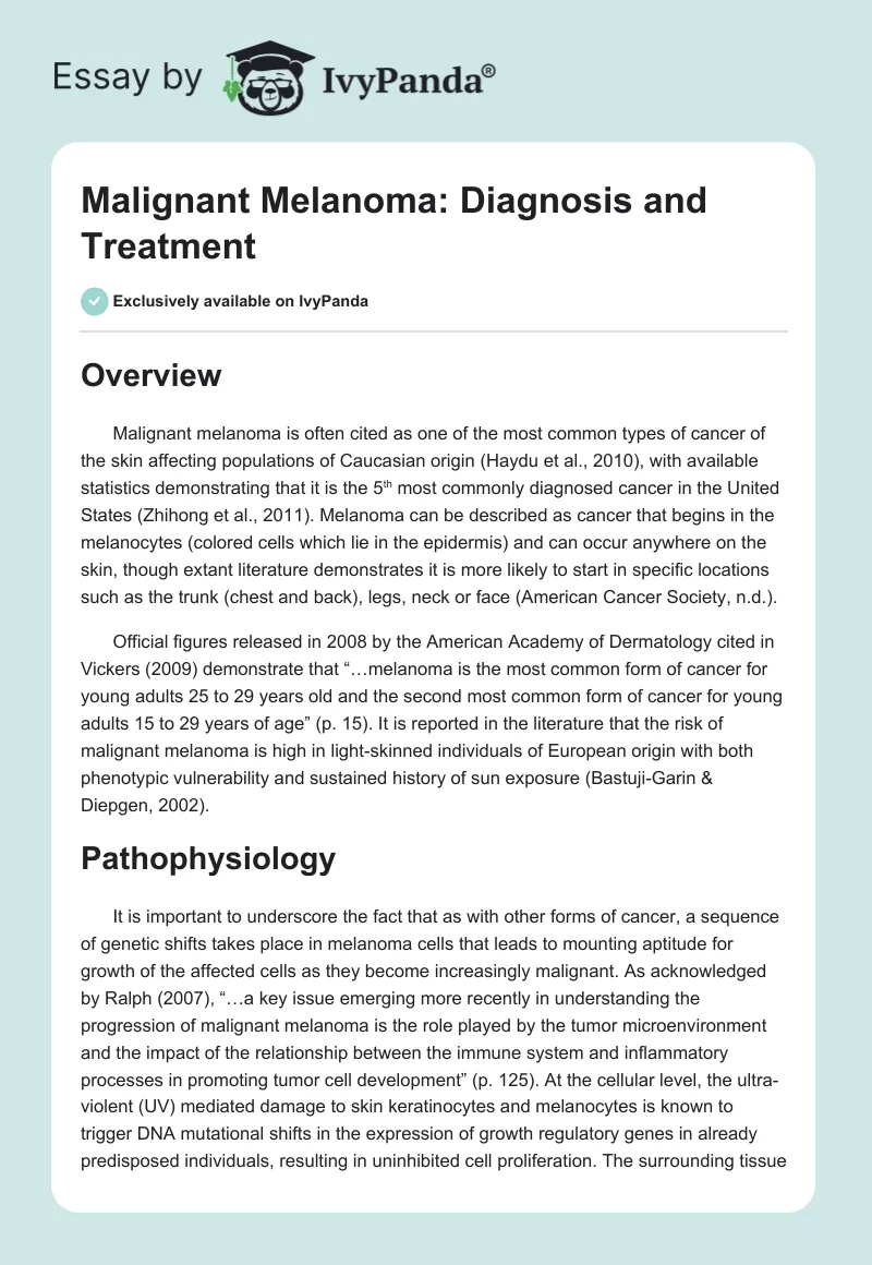Malignant Melanoma: Diagnosis and Treatment. Page 1