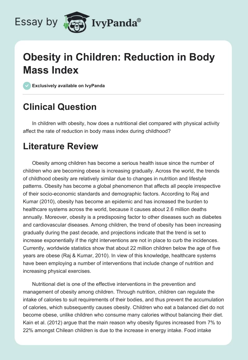 Obesity in Children: Reduction in Body Mass Index. Page 1