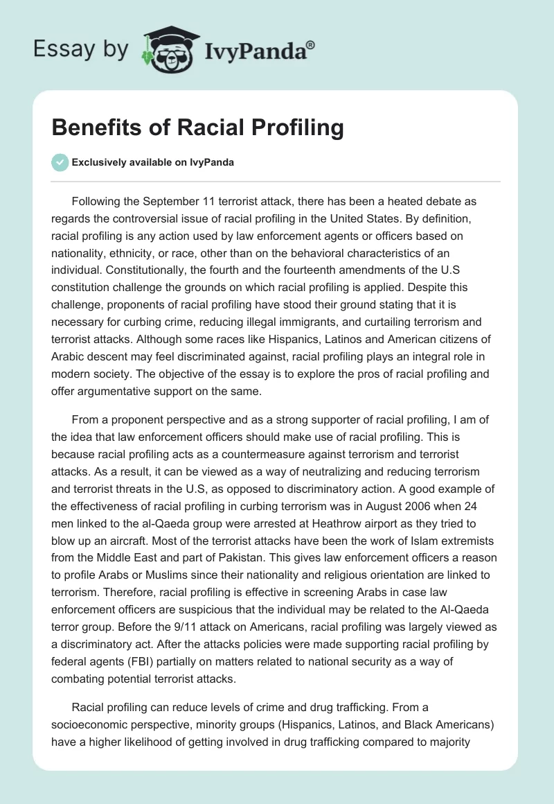 Benefits of Racial Profiling. Page 1