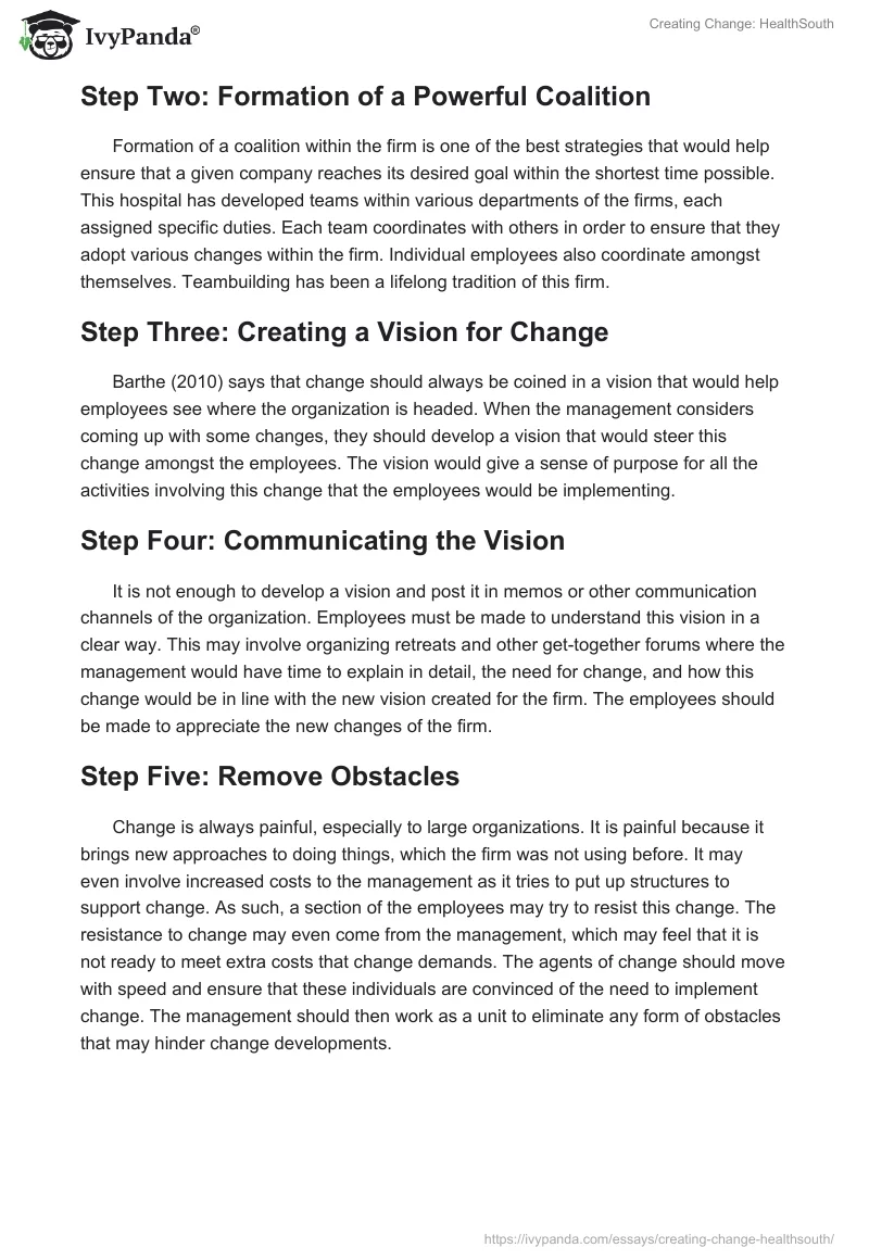 Creating Change: HealthSouth. Page 2