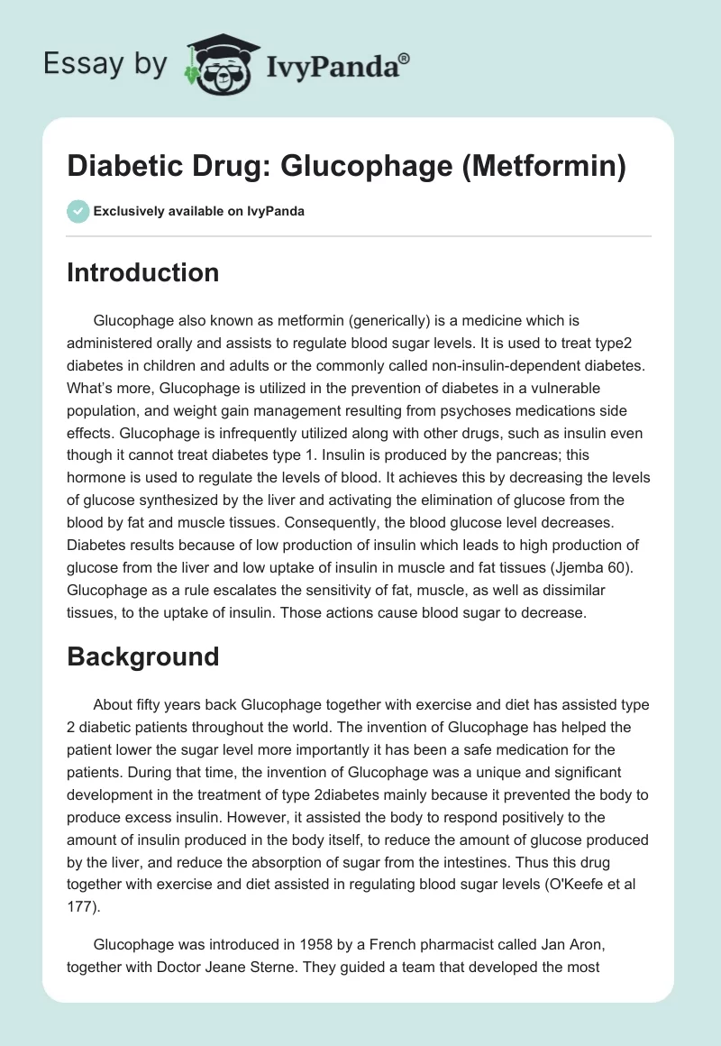 Diabetic Drug: Glucophage (Metformin). Page 1