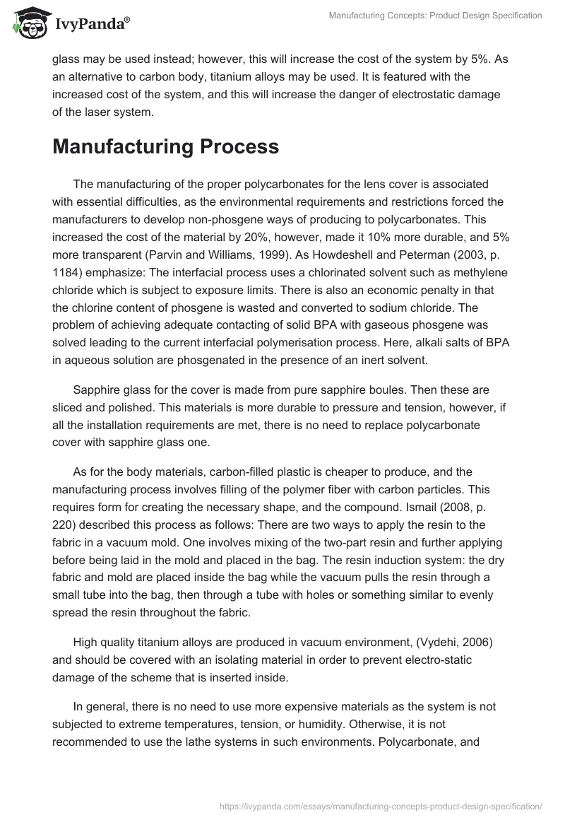 Manufacturing Concepts: Product Design Specification. Page 4